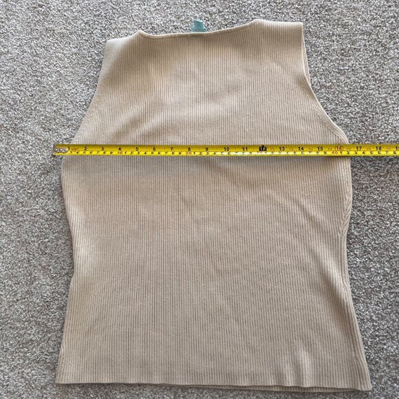 Minimalist Chic Ribbed Cream Beige Sleeveless Scoop-neck Top L - Picture 6 of 6
